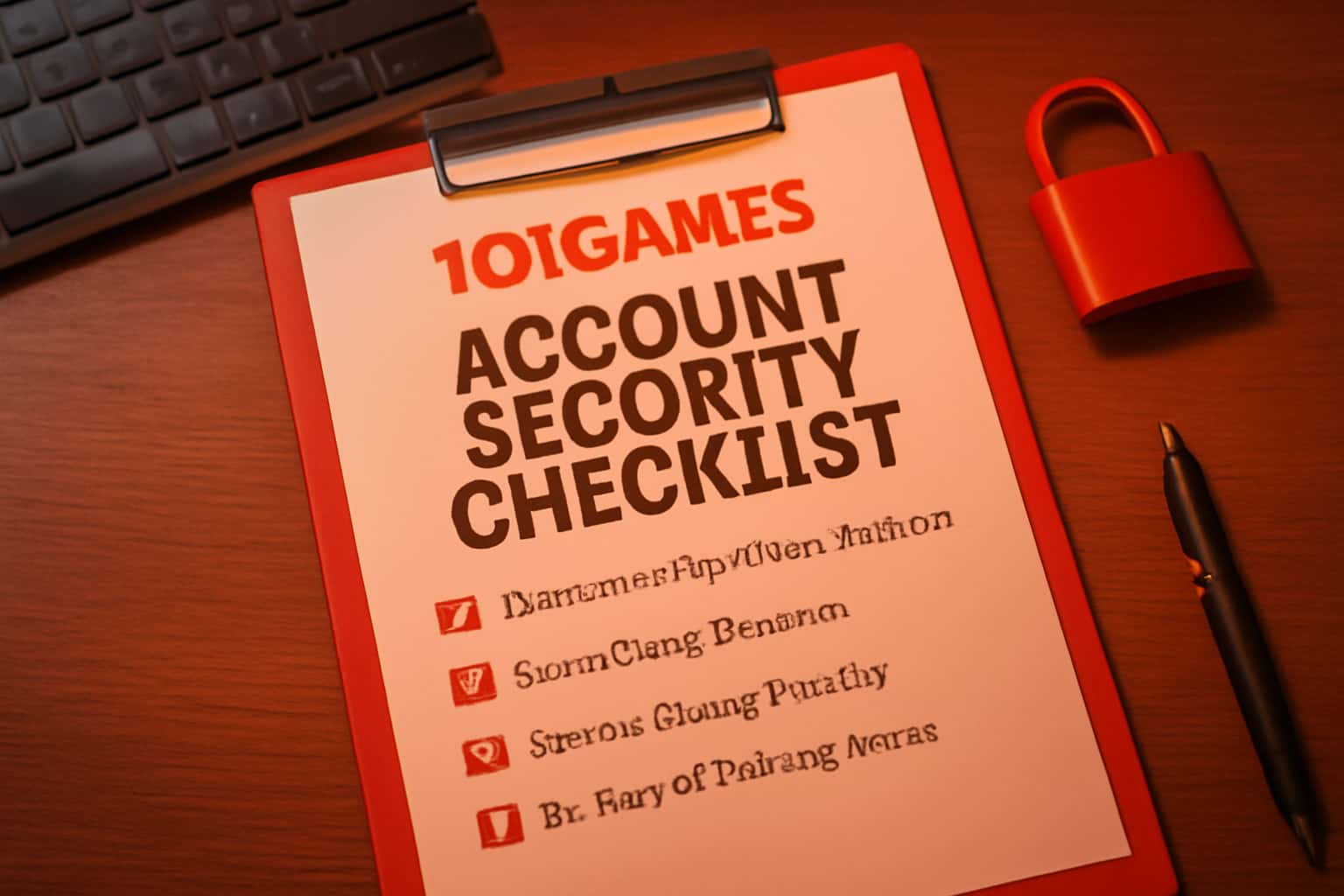 Informational scene detailing the 101Games Account Security Checklist.