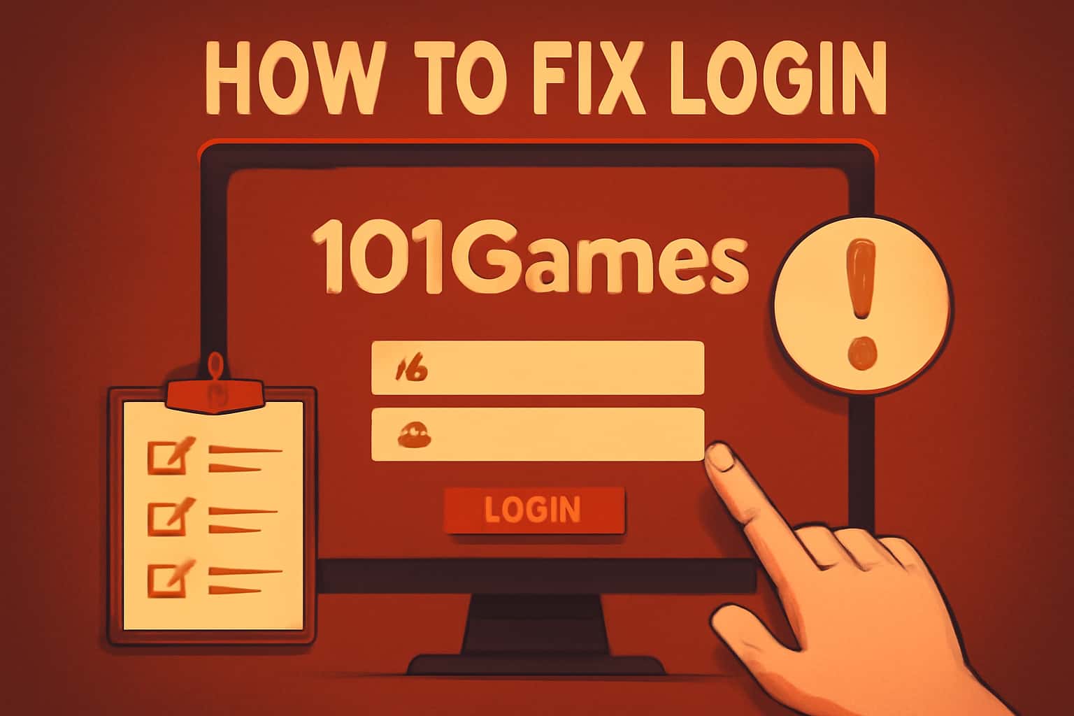 An informational scene depicting login troubleshooting for 101Games.
