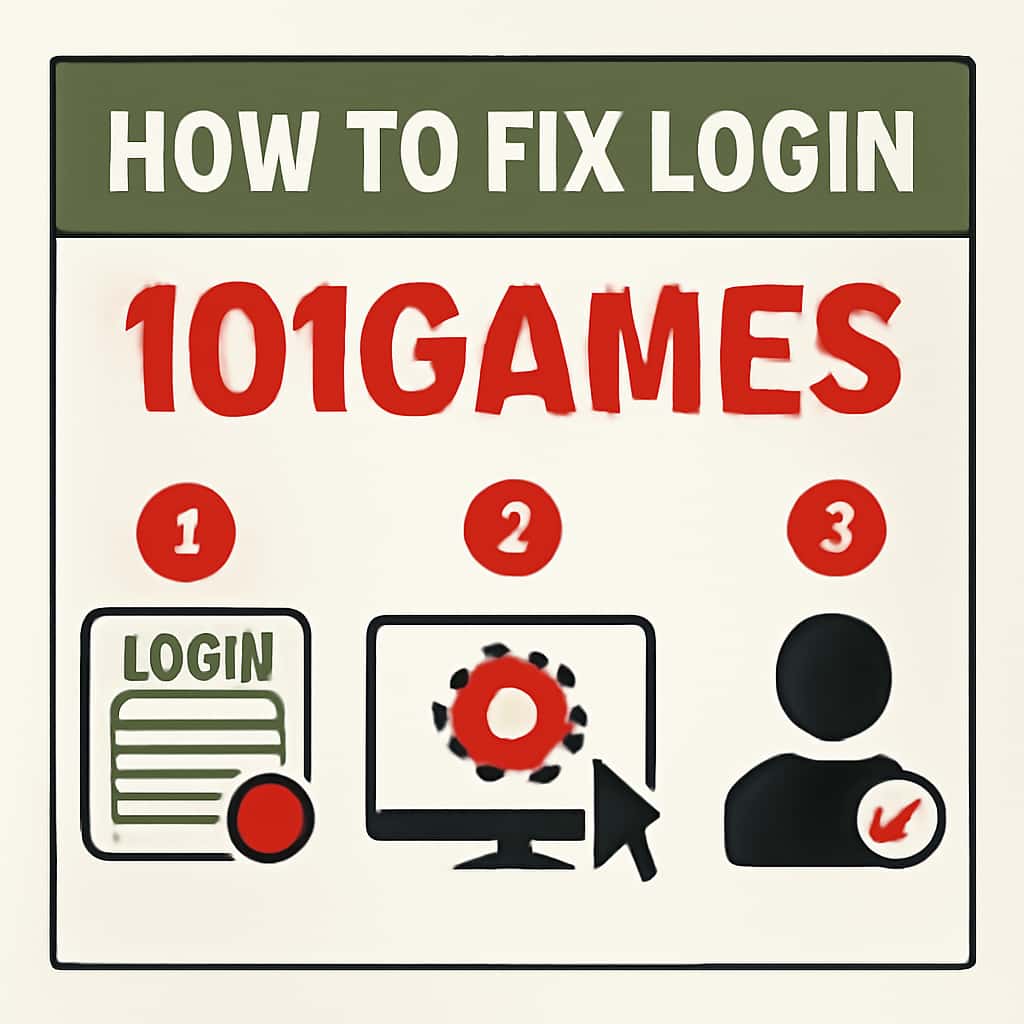 An instructional illustration about fixing login issues for 101Games.